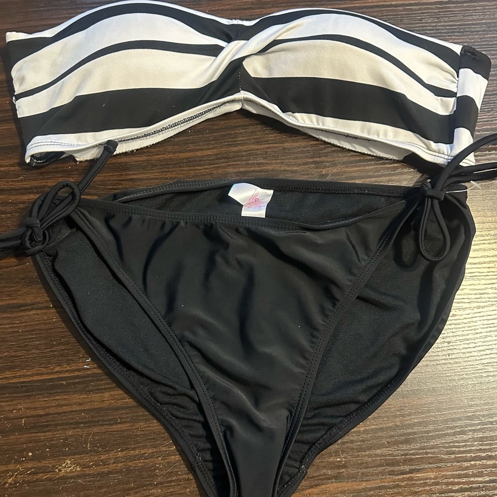 Black and White Striped Bikini Set